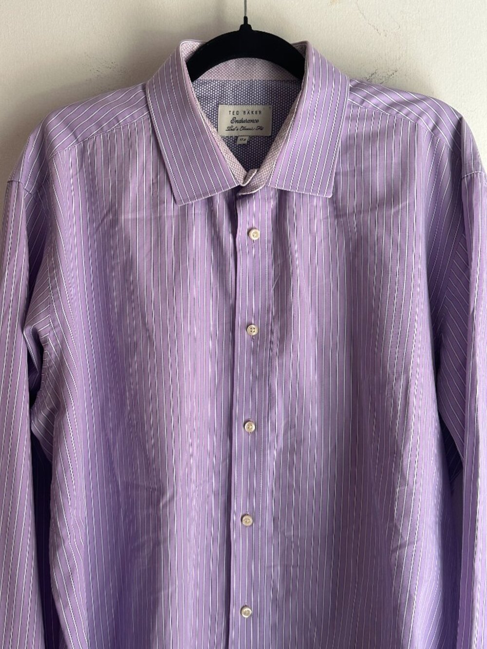Ted Baker Endurance Men’s 17.5 Classic Fit Purple Striped Long Sleeve